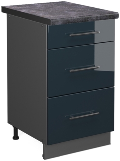 Küchenunterschrank Fame-Line Dunkelblau Hochglanz 50 cm , AP Anthrazit Vicco