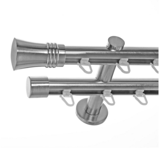 BASIT Gardinenstange Innenlauf Edelstahloptik 20mm mit Wandträgern 120 cm E86, Ø 20 mm, 2-läufig, verschraubt, Aluminium, H40 120 cm E86 Knauf