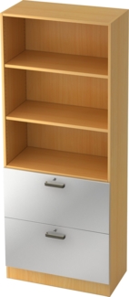 bümö office Aktenschrank mit Hängeregister-Schubladen abschließbar, Büroschrank Holz, 80cm breit in Buche/Silber - Hängeregistratur für Hängeordner, Büro Schrank mit Relinggriffen, 7300-6-S-SG