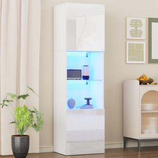 BlingBin Vitrine Hochglanzvitrine, Hochschränke, Lagerschrank mit LED-Beleuchtung (Produkttragfähigkeit: 60 kg (Tragfähigkeit der Trennwand aus gehärtetem Glas 20 kg), 1-St, 45*35*160 cm, Produktmaterial: Spanplatte) Freistehende Vitrinen mit 1 Glasböd...