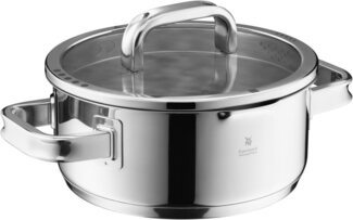 WMF Bratentopf Function 4 Advanced, Cromargan® Edelstahl rostfrei 18/10 (Volumen 2,5l, Höhe 8,5 cm), Glasdeckel mit 4 Abgießfunktionen