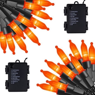 ABC Orangefarbene LED-Lichterkette für den Außenbereich, Halloween-Dekoration, 12 Meter lange Lichterkette mit 100 LEDs und 8 Beleuchtungsmodi, verbindbar mit Lichterketten für Garten, Terrasse, Party, Spukhaus, gruselige Weihnachtsdekoration