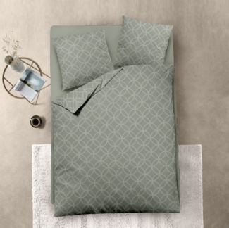 Dormisette Bettwäsche Dormisette Jacuqard Flanell Bettwäsche 135x200 Kreise Ringe oliv 5210-, Flanell, 2 teilig, für die Wintermonate