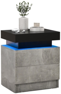 KOMFOTTEU Nachttisch, mit 2 Schubladen, LED-Beleuchtung in 20 Farben