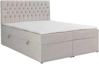 Selsey 'Daissy' Boxbett 180×200 mit Matratze und Topper, Samt, Hellbeige