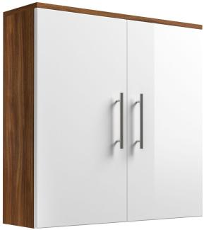 Hängeschrank 70cm Hochglanz weiß, Walnuss Nb. TALONA-02, BxHxT: ca. 70x68x20,5 cm