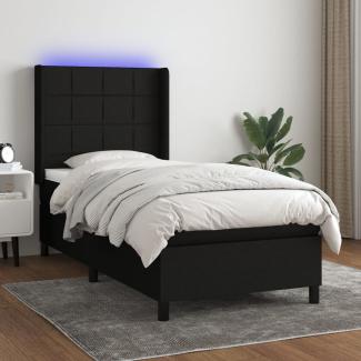 vidaXL Boxspringbett mit Matratze & LED Schwarz 100x200 cm Stoff 3138295