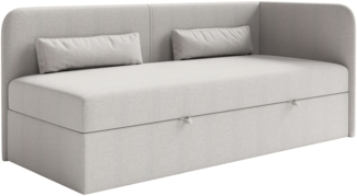 Selsey 'Calmmo' Jugendbett 90x200 mit Bettkasten, Chenille-Bezug, Kopfteil rechts, Hellgrau