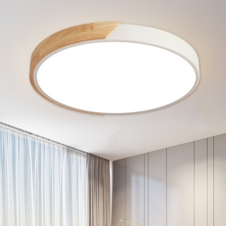 style home LED Deckenleuchte Runde Deckenlampe aus Holz & Metall, dimmbar mit Fernbedienung, 36W, Ø40x4cm, LED fest integriert, einstellbar von warmweiß bis kaltweiß, für Wohnzimmer Schlafzimmer Büro Küche Diele