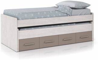 Dmora Kinderbett Cupido, Bettgestell für Schlafzimmer, Einzelbett mit ausziehbarem Bett und 4 Schubladen, 198 x 96 x 69 cm, Weiß und Braun