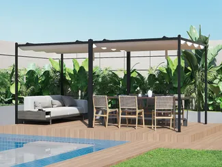 Vente-unique - MAZARA Terrassenüberdachung StoffMetall Schwarz - B 230 cm x H 216 cm x L 230 cm