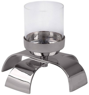 Fink Kerzenleuchter AARON Leuchter - H. 15,5cm x D. 18cm - silber - Aluminium/Glas (1 St, Kandelaber - Armleuchter), Moderner Kerzenständer aus Glas - Eleganter Kerzen- & Lichterhalter