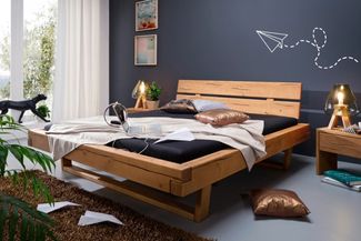 KAWOLA Balkenbett MALA Kiefer eichefarbig massiv 200x200cm