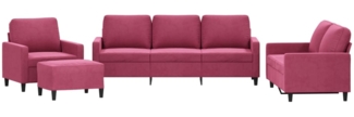 vidaXL 4-tlg. Sofagarnitur mit Kissen Weinrot Samt 3201490