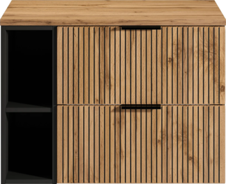 Vente-unique - Waschbeckenunterschrank hängend mit Ablagen - Streifenoptik - Holzfarben hell - 80 cm - MADELA