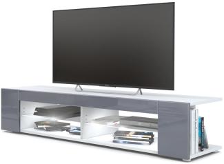 Vladon Lowboard Movie, TV-Kommode mit 4 offenen Fächern und Zierleisten, Weiß matt/Grau Hochglanz, inkl. LED-Beleuchtung weiß (134 x 29 x 39 cm)