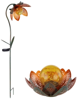 2er Set Solarleuchten, Blume, grün gold