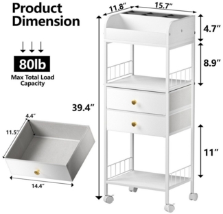 JEOBEST Schminktisch Makeup Organizer mit Rollen, mit 2 Stoff Schubladen und Ablagen, Metallrahmen