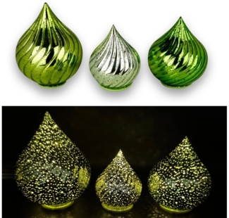 Online-Fuchs LED Dekolicht - 3 Glastropfen mit LED-Lichterkette, Funkeleffekt, Timer & PUNKTEN, 20 LED´s mit seichten Funkeleffekt, Warmweiß