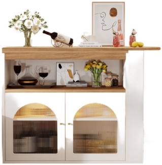 TavilaEcon Bartisch 360° drehbar, Rattan Dekorative Schranktür, moderner Esstisch mit Stauraum, 138-193×39×104 cm