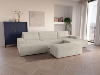 Vente-unique - Große Wohnlandschaft mit Schlaffunktion - Cord - Beige - AMELIA