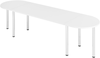 bümö Konferenztisch oval 280x80 cm großer Besprechungstisch in weiß, Besprechungstisch mit Chromfüßen, Meetingtisch für 8 Personen, Tisch für Besprechungsraum & Meeting, SETK2-W-C