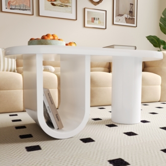 Moderner ovaler Couchtisch in Weiß,98.5×53.5×42 cm,modernes Design, viel Stauraum