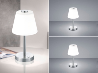 LED Tischleuchte 2er Set Nickel matt mit Glaslampenschirm in Weiß, Höhe 29cm