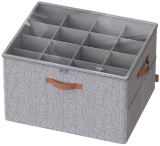 SONGMICS Schuh-Organizer, Schuhaufbewahrung, für 16 Paar Schuhe, Schuhbox, Griffe, platzsparend, Aufbewahrungsbox mit transparentem Deckel, anpassbar, für Schrank, taubengrau