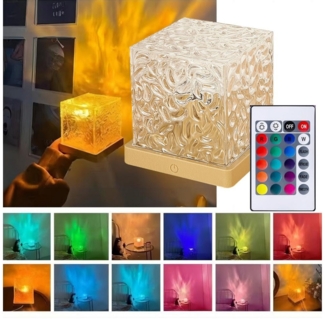 QUBEBU LED Nachtlicht RGB Wasserwellen Kristall Projektorlicht, Wave Lamp, Ocean Lamp, Nachttischlampe, LED fest integriert, für Schlafzimmer Kinderzimmer, Atmosphäre Licht, 16 Farben, USB-Stromversorgung.