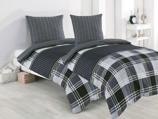 Visaggio Bettwäsche 100% Baumwolle Bettbezug Set in 6 Größen, 4 teilig, Wendebettwäsche mit Reißverschluss, anthrazit grau gestreift