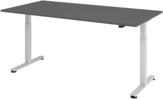 bümö elektrisch höhenverstellbarer Schreibtisch Graphit 200x100 cm, Gestell: Silber - Büroschreibtisch höhenverstellbar elektrisch, elektrischer Bürotisch & Gaming Tisch, Stehschreibtisch, XMST-2E-G-S