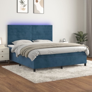 vidaXL Boxspringbett mit Matratze & LED Dunkelblau 180x200 cm Samt 3136201