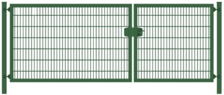 Einfahrtstor Premium Plus 6/5/6 (2-flügelig) asymmetrisch Moosgrün RAL 6005 Doppelstabmatte Breite 350 cm x Höhe 120 cm