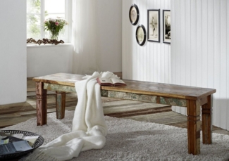 Massivmoebel24 Bank (Bank Altholz 140 x 40 x 45 mehrfarbig lackiert NATURE OF SPIRIT #34), Bank Altholz 140 x 40 x 45 mehrfarbig lackiert NATURE OF SPIRIT #34