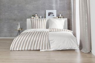 Primera Perkal Bettwäsche 155x220 cm Wende Streifen weiß sand 13367003-70
