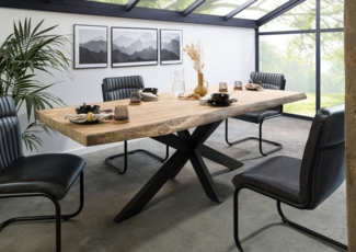 Massivmoebel24 Baumkantentisch FREEFORM (220 x 100 x 77 Mango, Esstisch Baumkantentisch aus Echtholz echte Baumkante massiv), Echte Baumkante, Natürliche Risse und Unebenheiten