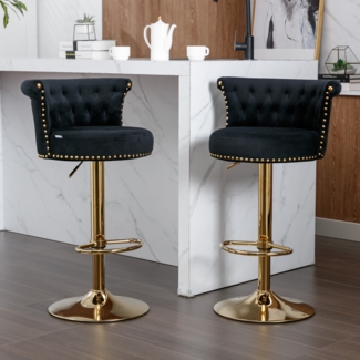 LVHOM Barhocker, 2er Set, Barstuhl, höhenverstellbar, 360° drehbar, Küchenstuhl, mit Rückenlehne, Sockel, Fußstütze, für Theke, Bar, Esszimmer