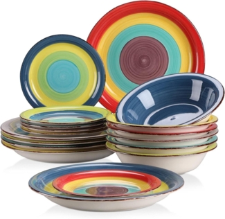 vancasso ARCO 18-teiliges Steingut Kombiservice Set Vintage Regenbogen Stil