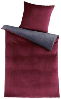 Carpe Sonno Bettwäsche Cashmere-Touch Bettwäsche 135x200 cm aus 100% Polyester, Microfaser-Fleece, 2 teilig, Warme kuschelige Uni Wende Bettwäsche einfarbig Anthrazit Rot