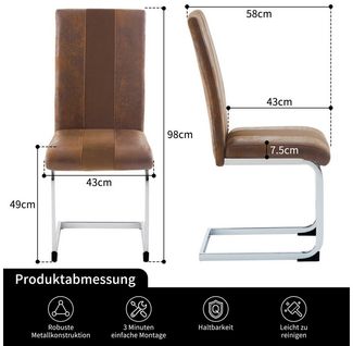 JYMTOM Esszimmerstuhl 4er Set mit Wildlederimitat und hoher Rückenlehne, (4 St), mit verchromtem Metallgestell für Büro und Restaurant(4,Braun)