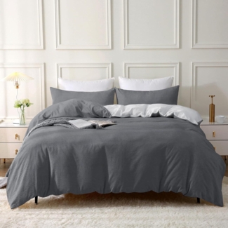 SOULFUL 2tlg. Bettwäsche Baumwolle 155x220 Dunkelgrau2 Stone Washed