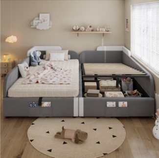 HAUSS SPOLE Polsterbett 90x200 cm*2 Kombiniertes Kinderbett, Hydraulisches Bett mit Stauraum