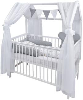 Baby-Delux Komplettbett Hausbett Babybett Komplettset Waffelpique, 12-tlg, Kinderbett 60x120 cm weiß, Bettset verschiedene Designs