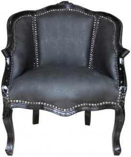 Casa Padrino Barock Damen Salon Sessel Schwarz/Schwarz Kunstleder - Möbel Antik Stil