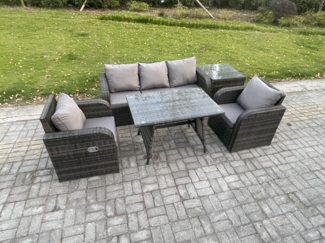 Fimous Hoher Rücken Rattan Gartenmöbel Sets mit Rechteckiger Esstisch Liegestühle 3-Sitzer Sofa Beistelltisch