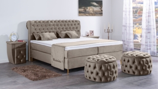 Meisterbetten Boxspringbett Lisa 140x200 in VS-Sand, Matratzenbezug Nano, Ergoflex-Topper