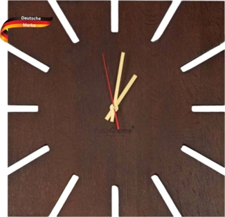 DELUKE® Wanduhr groß Holz SUN [HANDGEFERTIGT] - 29x29cm, Eiche Massiv, Geräuschlos | Wohnzimmeruhr Holz-Metalloptik Küchenuhr Dekouhr