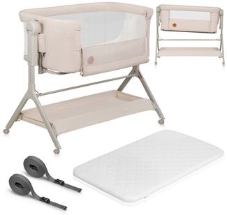 Lionelo Leonie Plus 3 in 1 Kinderbett bis 9kg, Zustellbett und Wiege, Höhenanpassung, Luftige Wände, abnehmbare Seite, Räder mit Bremse, Großer Korb