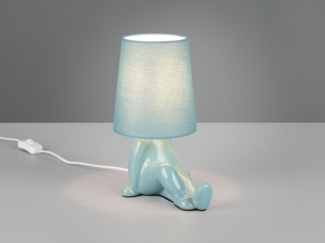 LED Tischlampe Keramik Blau mit Stoffschirm, Höhe 24,5cm